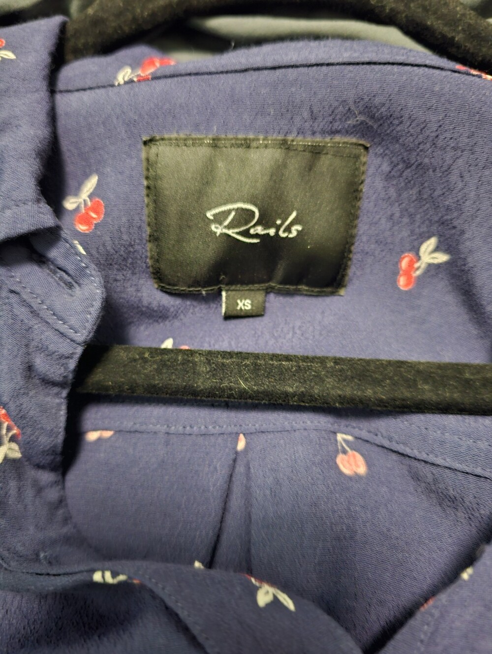 Rails Navy Blue Cherry Print Top